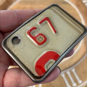 Handmade belt buckle upcycled license plate 67 unisex NEW